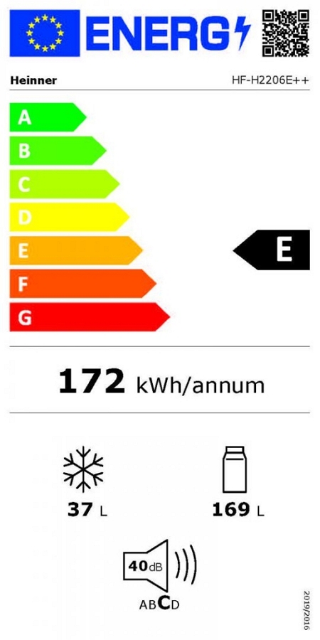 Frigider cu doua usi Heinner HFH2206E++ / 206 l / 143 cm / E / Alb photo 3