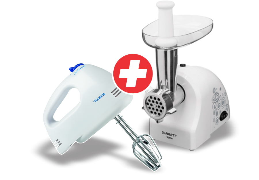 Set tocator de carne + mixer Scarlett SC- MG45S52 + SC-HM40S03, photo 1 Set tocator de carne + mixer Scarlett SC- MG45S52 + SC-HM40S03, photo 1