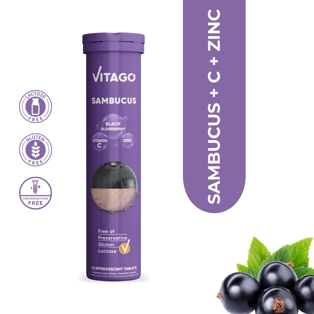 Vitamine Vitago Sambucus, Vitamin C, Zinc / 20 Comprimate Efervescente photo 1 Vitamine Vitago Sambucus, Vitamin C, Zinc / 20 Comprimate Efervescente photo 1