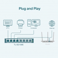 Коммутатор TP-LINK TL-SG108E / 8 port / Gigabit / RJ45 / steel case thumbnav 4