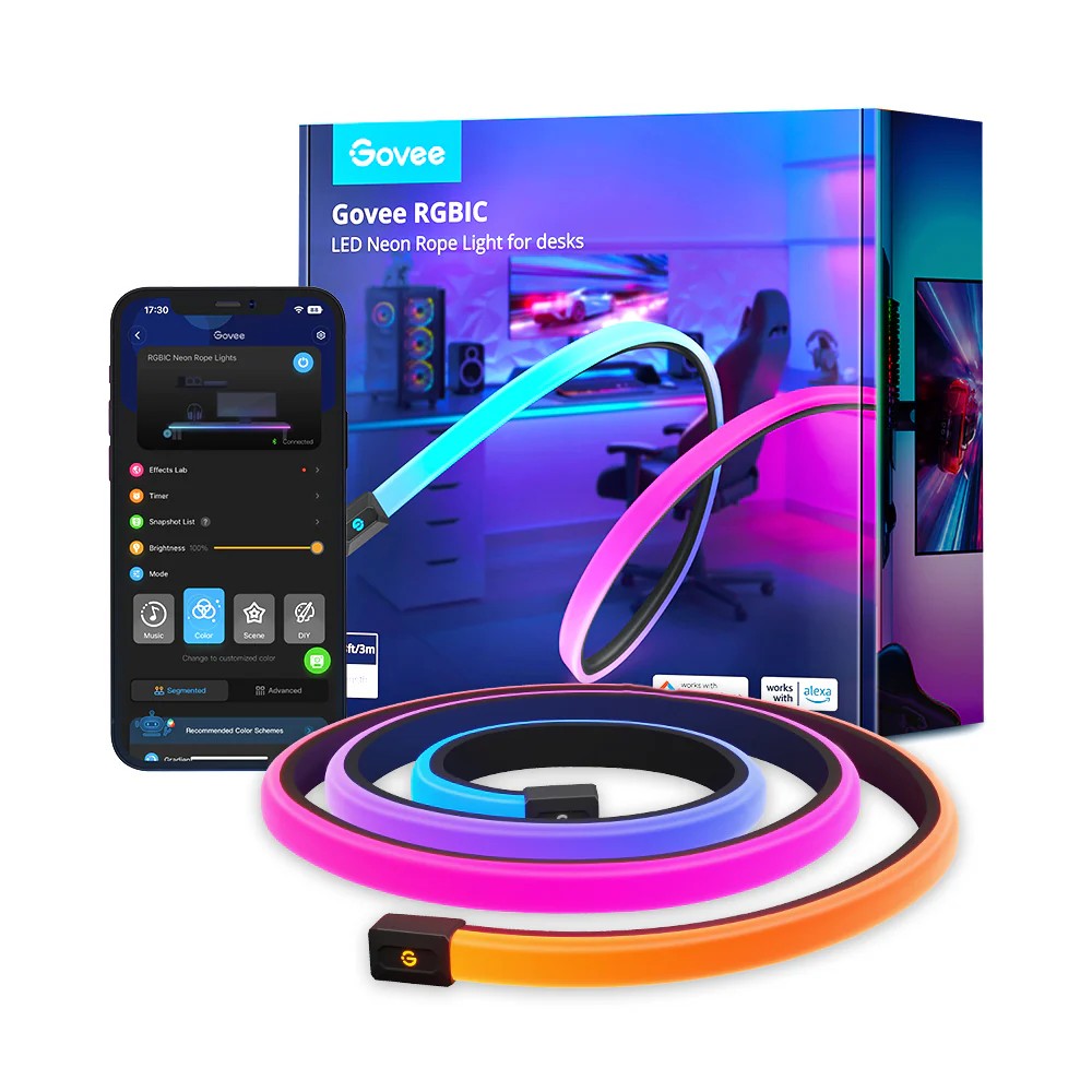 Неоновая световая веревка для столов Neon Rope Light for Desks GOVEE RGBIC LED / 3m / Multicolor / Wi-Fi / Bluetooth photo 1