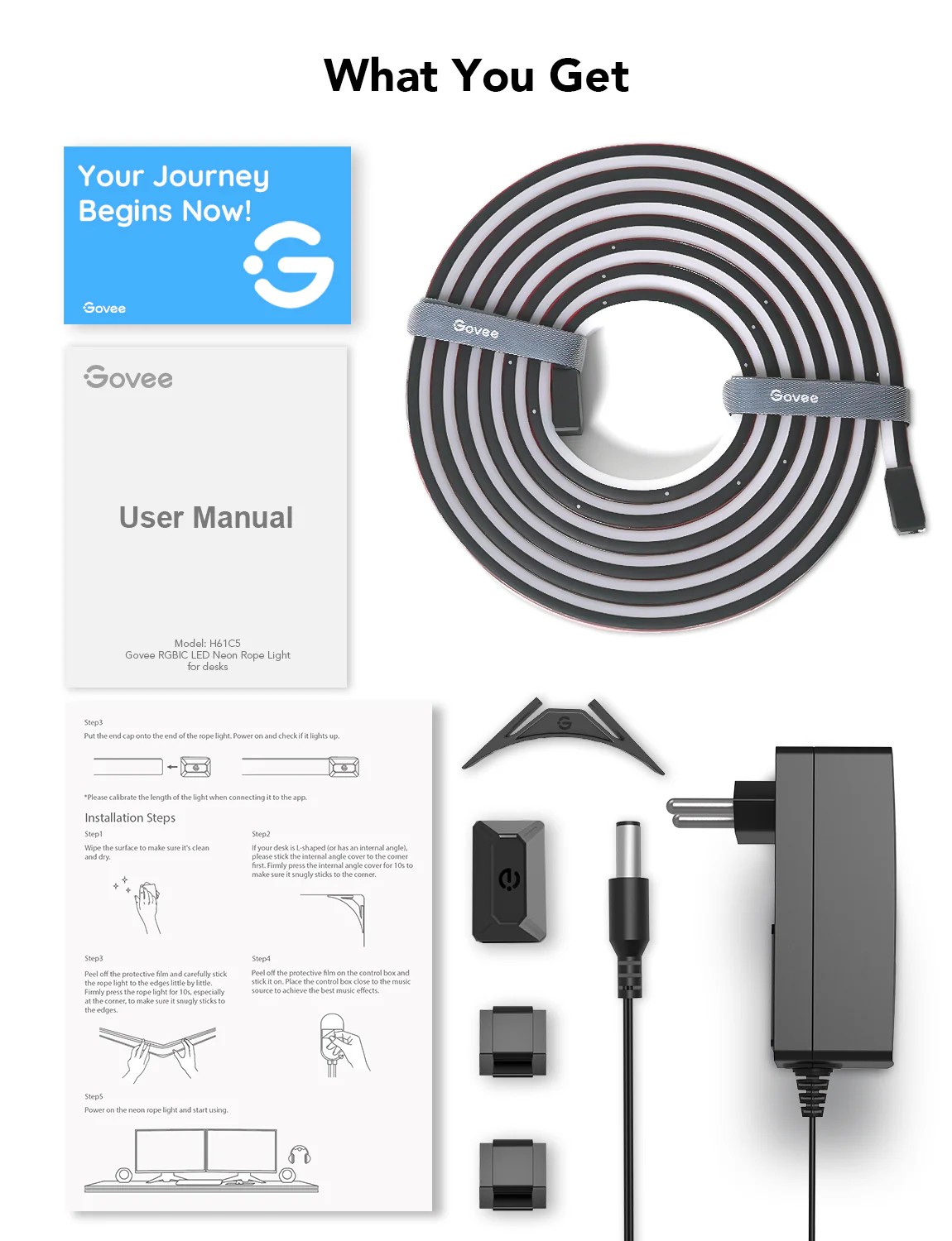 Неоновая световая веревка для столов Neon Rope Light for Desks GOVEE RGBIC LED / 3m / Multicolor / Wi-Fi / Bluetooth photo 3