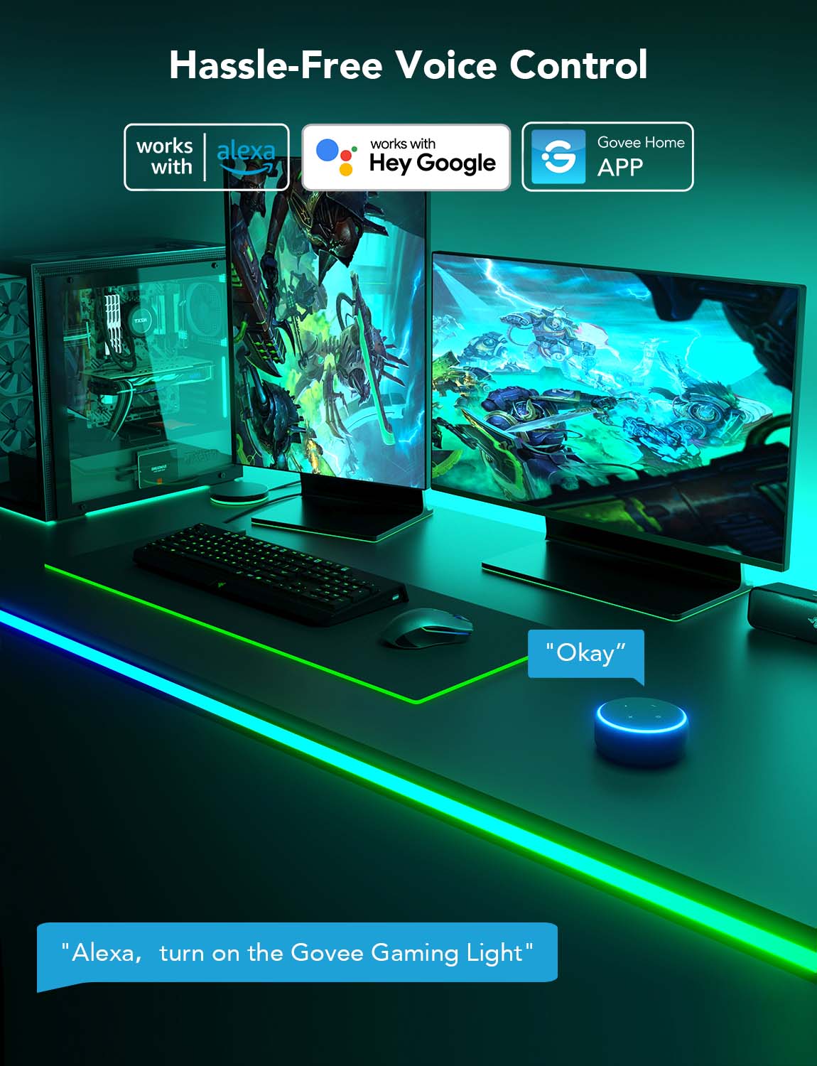 Неоновая световая веревка для столов Neon Rope Light for Desks GOVEE RGBIC LED / 3m / Multicolor / Wi-Fi / Bluetooth photo 6