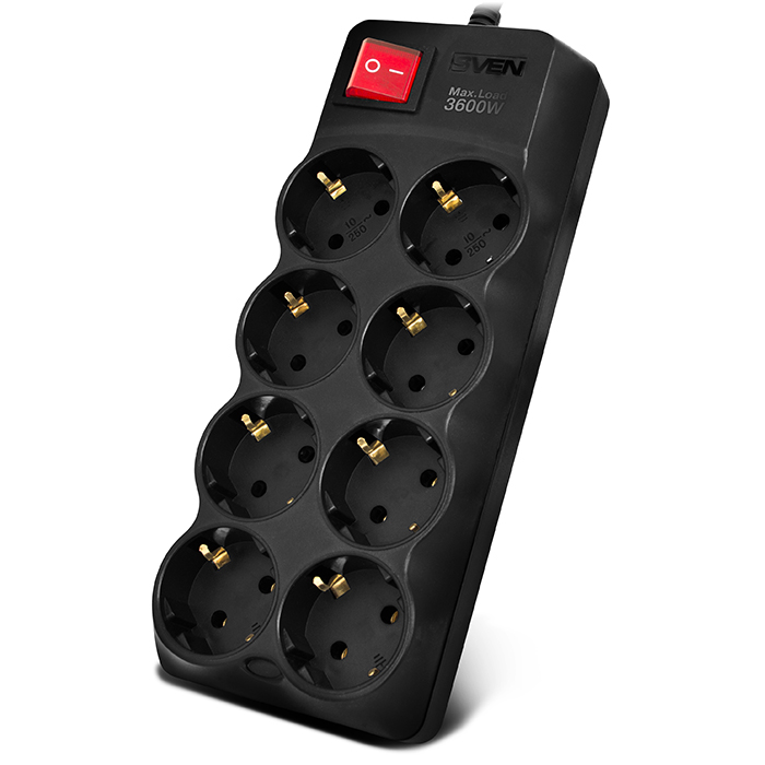 Surge Protector SVEN SF-08-16, 8 Sockets, 3.0m, Black photo 1