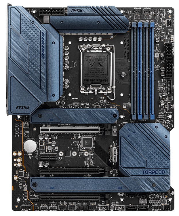 MSI MAG Z690 TORPEDO, Socket 1700, Intel® Z690 (13/12th Gen CPU), 18Phases, CPU graphics, HDMI, DP, Dual 4xDDR5-6400, 3xPCIe X16 5.0, 6xSATA3, RAID, 4xM.2 4.0, 1xPCIe X1, ALC4080/SPDIF, 2.5GbE LAN, 1xUSB-C3.2Gen2x2, 4xUSB3.2Gen2(3A+1C), 4xUSB3.2, RGB Myst photo 1