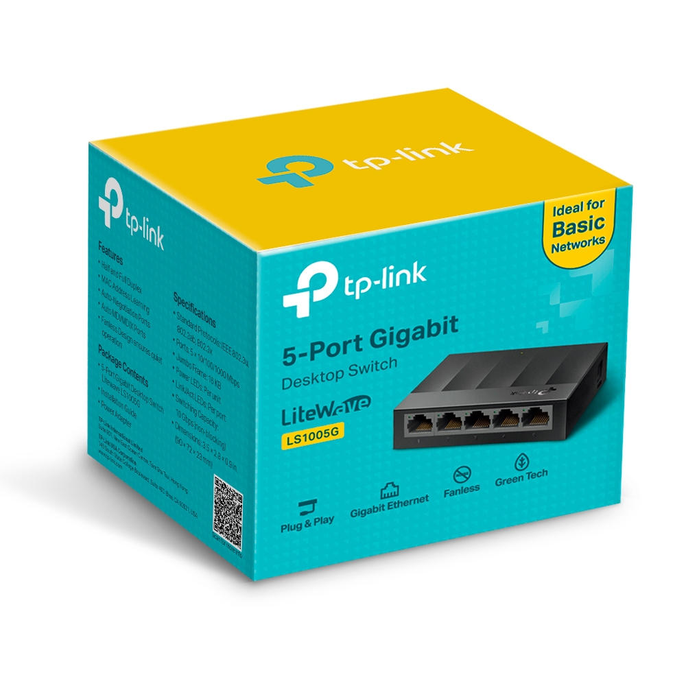 Switch TP-LINK LS1005G / 5 port / Gigabit / RJ45 / plastic case, LiteWave, Green Technology photo 2