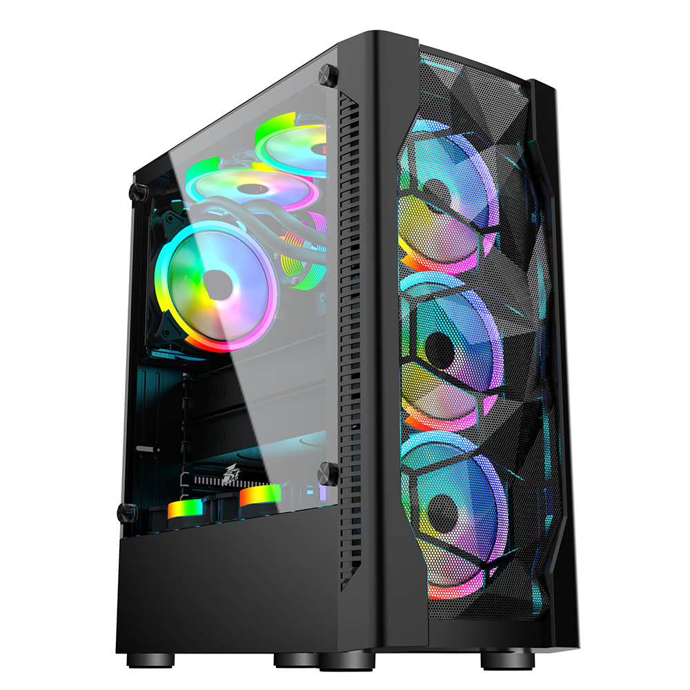 Carcasa 1STPLAYER D4 / w/oPSU / Side-Window / 4x120mm / ATX / Black photo 1