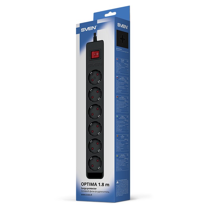 Surge Protector SVEN Optima / 6 Sockets with children protection / 3m / Wall mountable / Black photo 10
