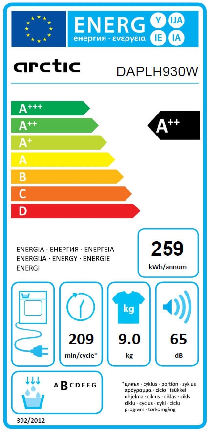Сушильная машина Arctic DAPLH930W / 9 кг / A++ / Белый photo 5