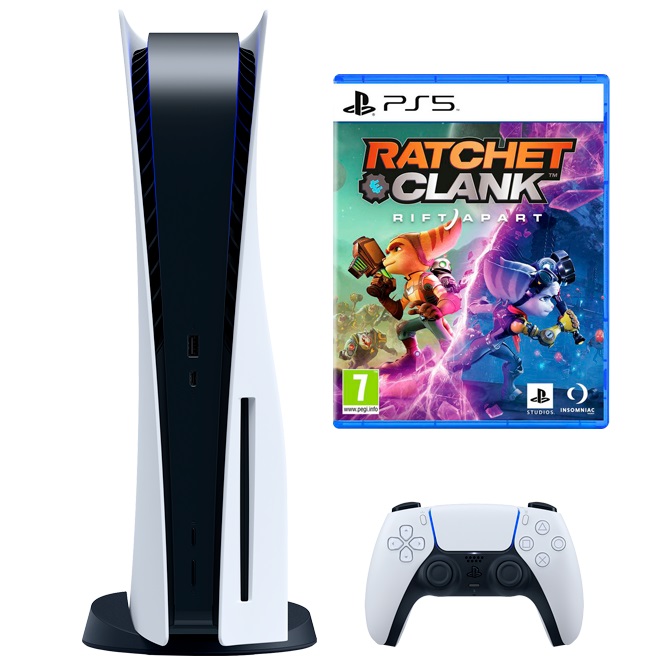 Game Console Sony PlayStation 5 (Disc Version) + Disc "Ratchet & Clank: Rift Apart", 825GB, White, 1 x Gamepad (Dualsense) photo 1