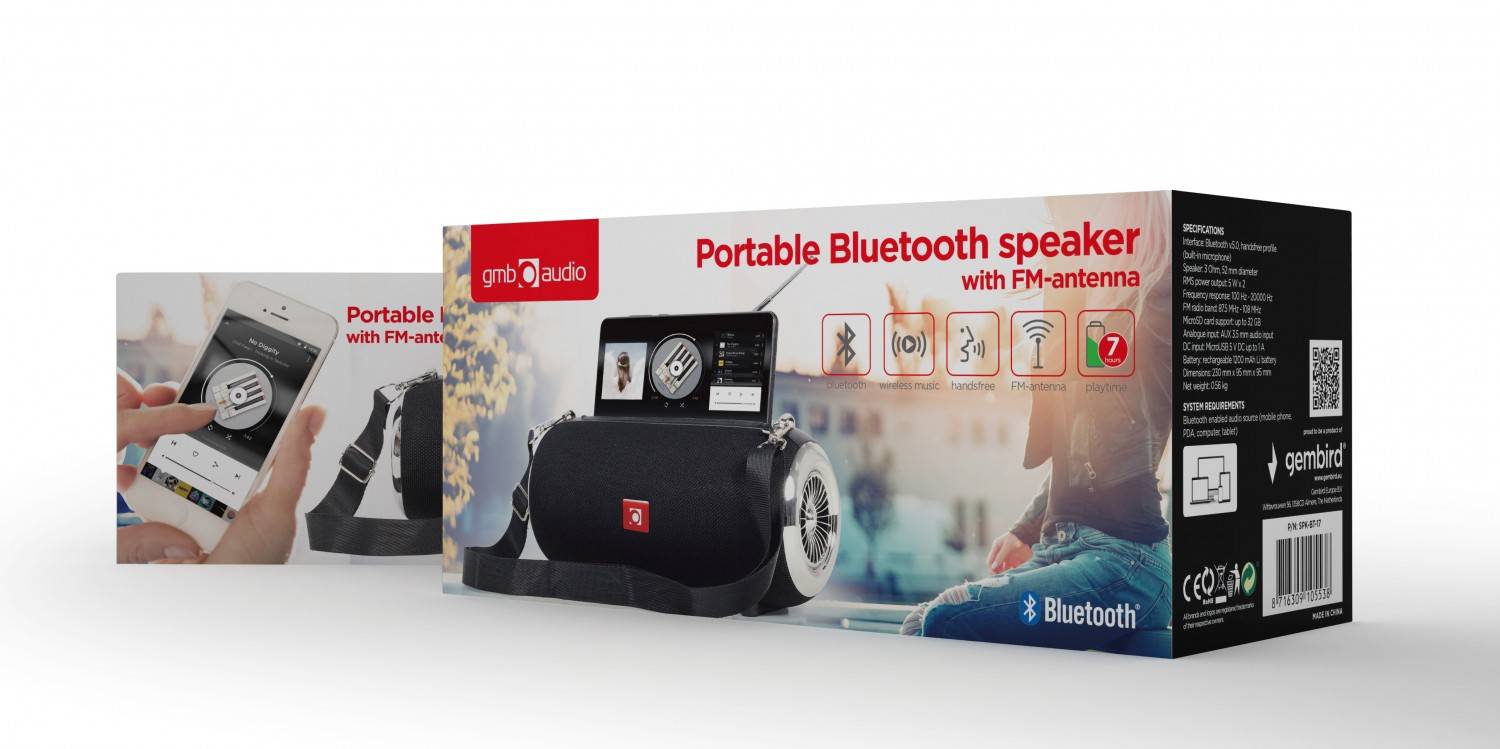 Boxa portabila Gembird SPK-BT-17, Black / 10W / Bluetooth / USB / microSD / 1200 mAh photo 5