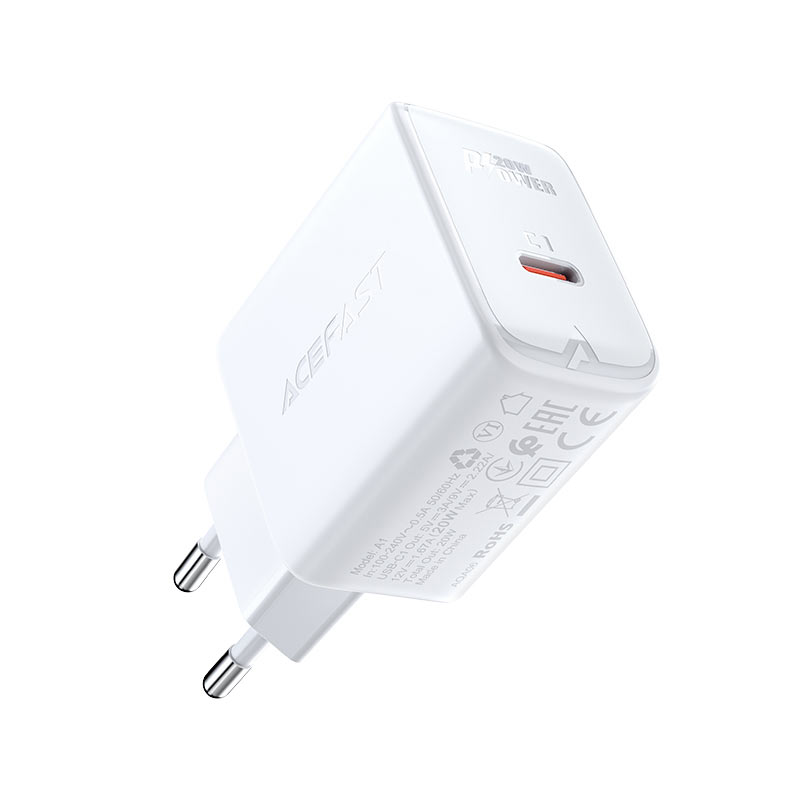 USB Charger  ACEFAST A1, Single port, USB-C, PD3.0 20W, Total output: 20W, QC3.0, White photo 1