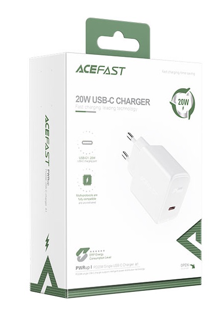 USB Charger  ACEFAST A1, Single port, USB-C, PD3.0 20W, Total output: 20W, QC3.0, White photo 3