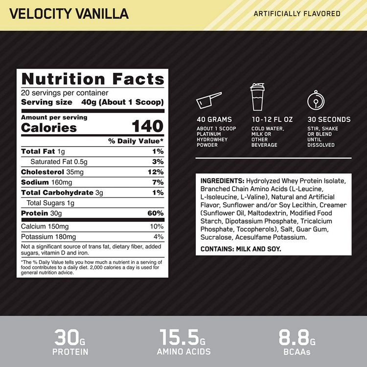 Hidrolizat proteic Optimum Nutrition Platinum Hydro Whey Vanilla 3.52lb/1.6 kg photo 3
