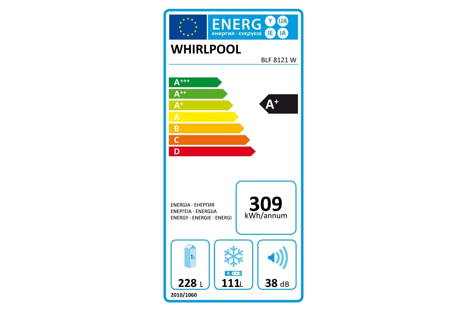 Frigider cu doua usi Whirlpool BLF8121W / 339 l / 201 cm / A+ / Alb photo 2