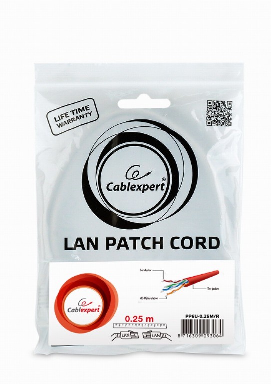 UTP Cat6 Patch cord, 0.25 m, Red photo 2