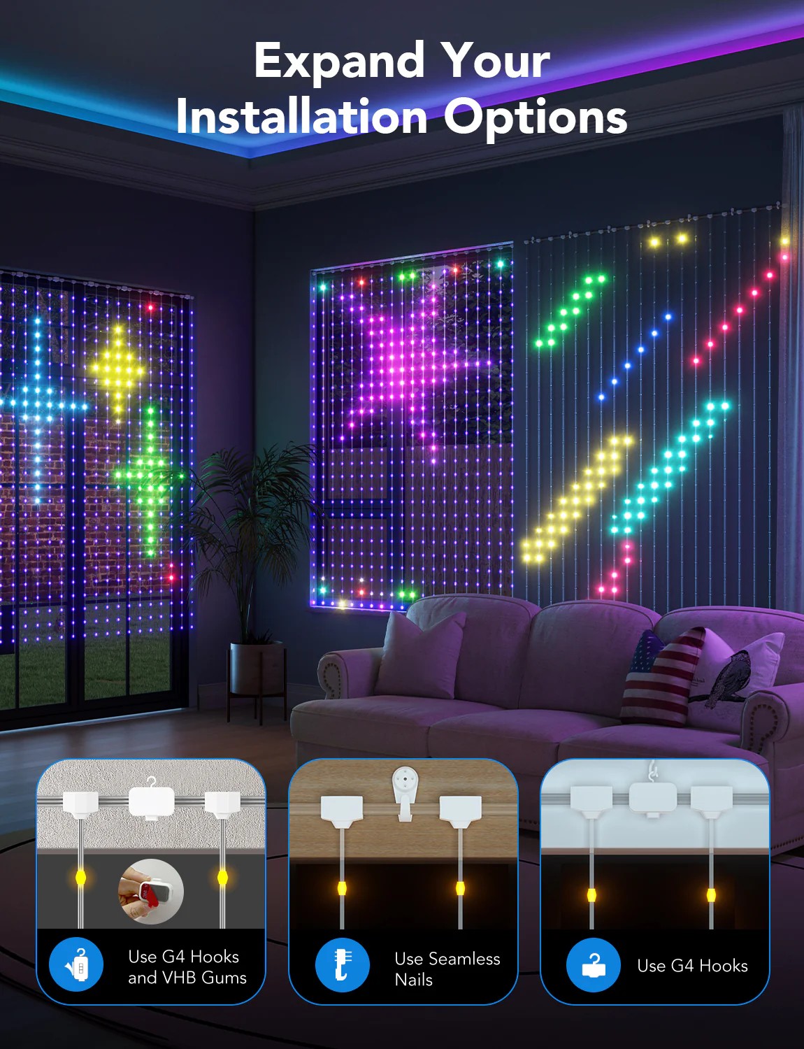 Наружные занавесочные светильники GOVEE RGBIC Curtain Lights 1.5*2m photo 5