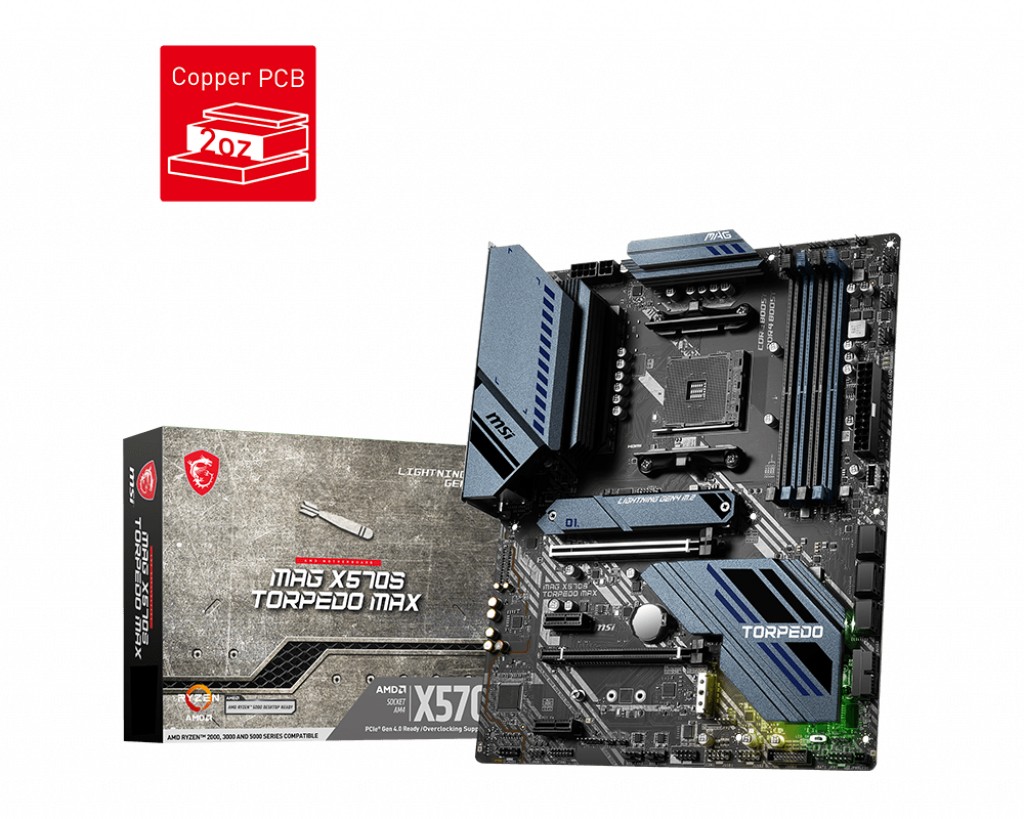 MSI MAG X570S TORPEDO MAX, Socket AM4, AMD X570, Dual 4xDDR4-5100, APU AMD graphics, HDMI, 2xPCIe4.0 X16, 6xSATA3, RAID, 2xM.2 Gen4.0 x4 slot, 2xPCIe X1, ALC 4080 HDA, S/PDIF, 1x2.5GbE, 1xGbE LAN, 5xUSB3.2 Gen2 (3xTypeA+2xC), 6xUSB3.2, RGB Mystic Light, A photo 1