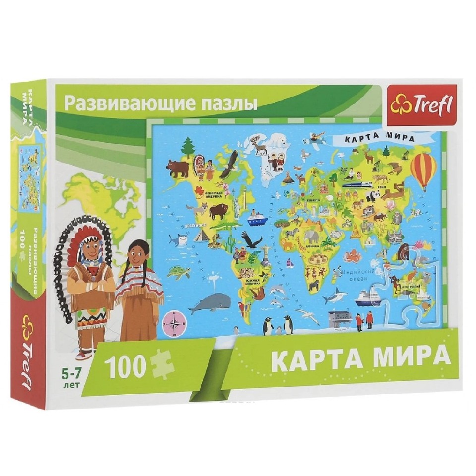 Trefl Puzzles 15527 100 Educat. World Map RU photo 1
