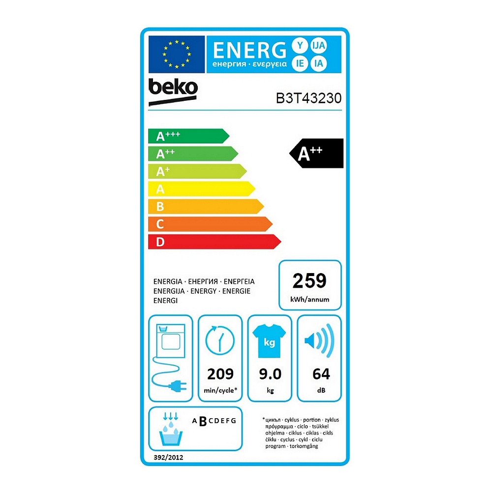 Masina de uscat rufe Beko B3T43230 / 9 kg / A++ / Alb photo 6