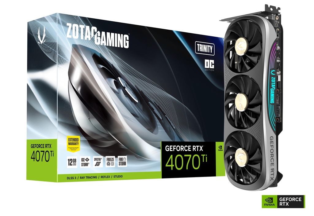 ZOTAC GeForce RTX 4070 Ti Trinity OC 12GB GDDR6X, 192bit, 2625/21000Mhz, Ada Lovelace/DLSS3, PCIeX16 4.0, 1xHDMI, 3xDP, All-New Aerodynamic Design, Triple Fan/IceStorm 2.0, Active Fan Control/FREEZE Fan Stop/Dual Bios, SPECTRA 2.0 RGB Lightning, Metal Bac photo 1