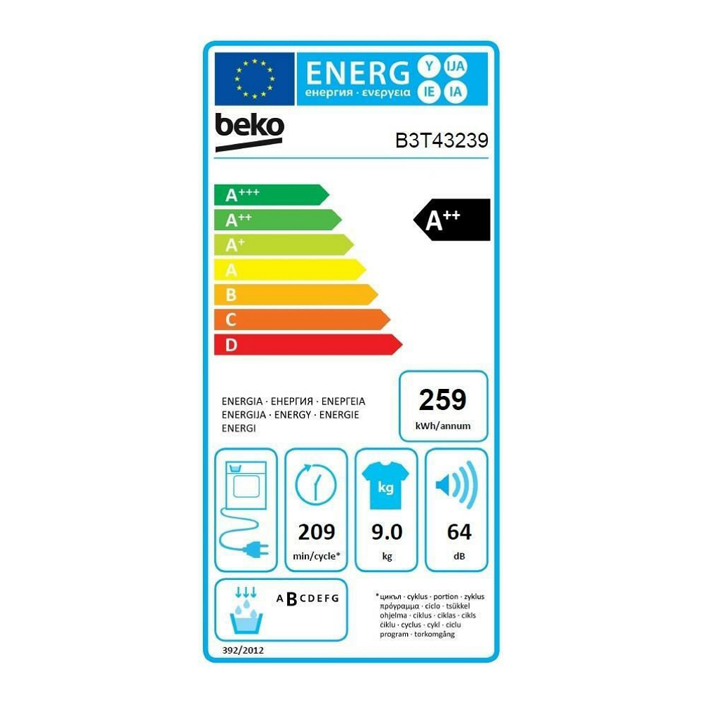 Сушильная машина Beko B3T43239 / 9 кг / A++ / Серый photo 6