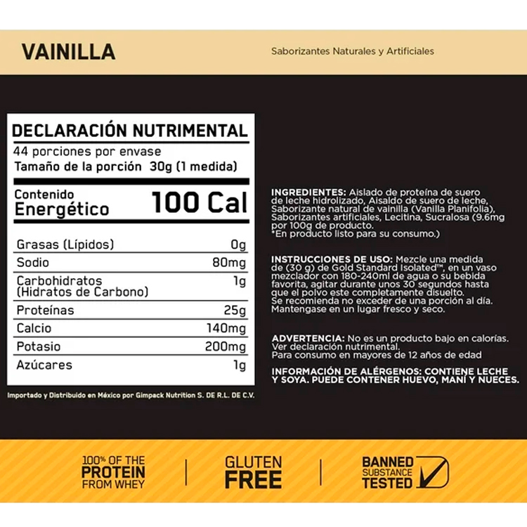 Изолят протеина Optimum Nutrition Gold Standard 100% Isolate Rich Vanilla 2.91lb/1.32кг photo 2