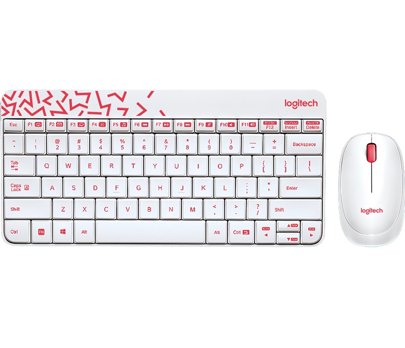 Logitech Wireless Desktop MK240 Nano USB, Keyboard + Mouse, 2.4GHz nano USB receiver, White/Red, Retail photo 1