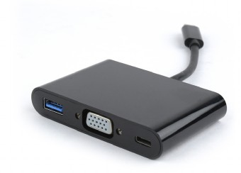 Adapter USB-C to 3-in-1 - Gembird A-CM-VGA3in1-01, USB-C to 3-in-1 charging + VGA + USB3 adapter photo 1