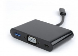 Adapter USB-C to 3-in-1 - Gembird A-CM-VGA3in1-01, USB-C to 3-in-1 charging + VGA + USB3 adapter thumbnav 1
