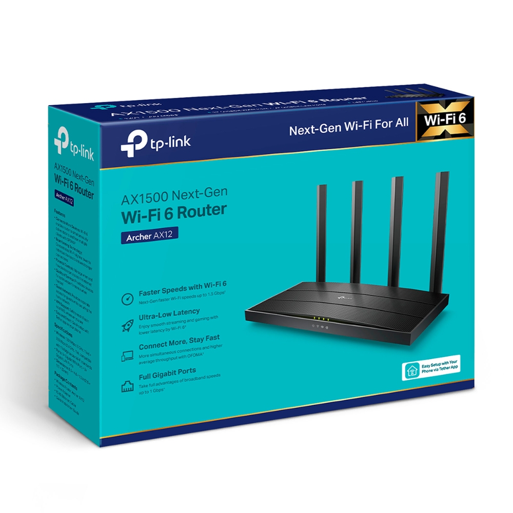 Router Wi-Fi TP-LINK  Archer AX12 / AC1500 Dual Band / Wi-Fi6 / Gigabit / 1WAN+3LAN / 4 fixed antenna photo 3
