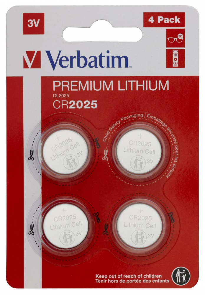 Verbatim Lithium Battery CR2025 3V 4pcs, Blister pack photo 1 Verbatim Lithium Battery CR2025 3V 4pcs, Blister pack photo 1