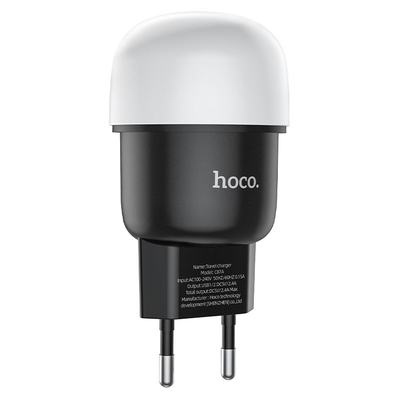 Incarcator Sparkle Dual Port Night light HOCO C87A / 2 x USB / Black photo 1
