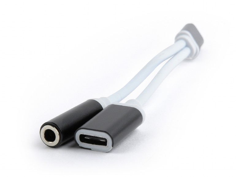 Gembird CCA-UC3.5F-02, USB type-C plug to stereo 3.5 mm audio adapter cable, with extra power socket, black photo 1
