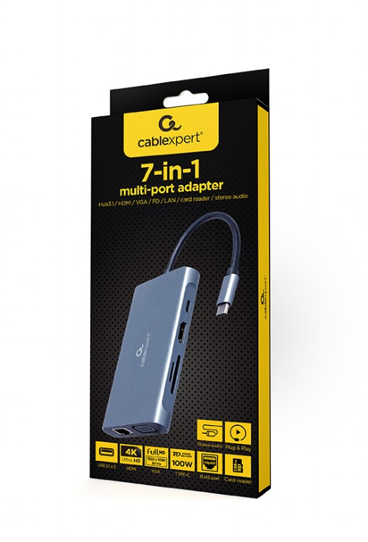Adaptor Multiport Gembird A-CM-COMBO7-01/ USB-C/ 3xUSB-A/ 1xUSB-C (PD 100W)/ HDMI/ VGA/ miniJack 3.5mm/ SD/ microSD photo 5