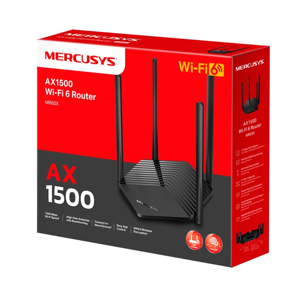 Wi-Fi Router MERCUSYS MR60X / AX1500 Dual Band / Wi-Fi6 / Gigabit / 1WAN+2LAN / 4 external antennas photo 3