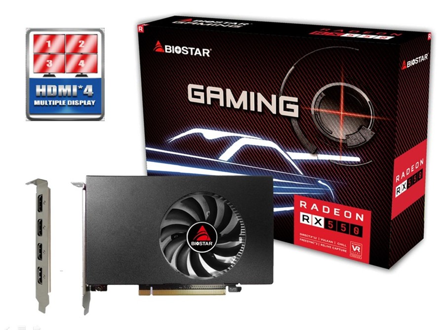 BIOSTAR Gaming Radeon™ RX 550  /  4GB GDDR5 128Bit 1183/6000Mhz, 4x HDMI, Single Fan, Multi-monitor support for up to 4 displays, Single Slot Design, Retail (VA5505RG41) photo 1
