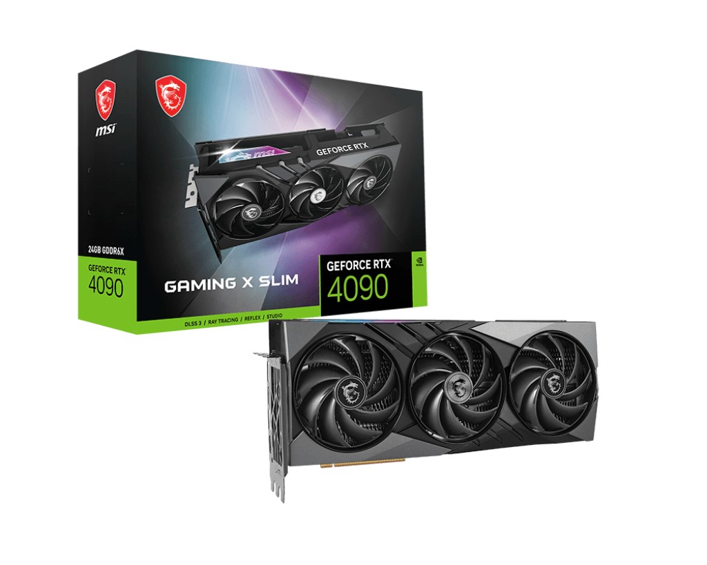 MSI GeForce RTX™ 4090 GAMING X SLIM 24G  / 24GB GDDR6X 384Bit 2595/21000Mhz, Ada Lovelace/ DLSS3, PCIeX16 4.0, 1xHDMI, 3xDP, TRI-FROZR 3 Thermal Design: TORX Fan5.0/Zero Frozr/Core Pipe/AirflowControl, Copper Baseplate, Metal Backplate, Dual Bios, 1x 12VH photo 1