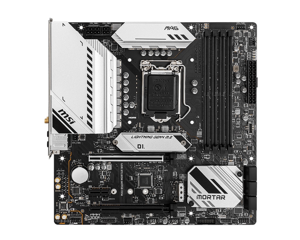 MSI MAG B560M MORTAR WIFI, Socket 1200, Intel® B560 (11/10th Gen CPU), Dual 4xDDR4-5066, CPU graphics, HDMI, DP, 2xPCIe X16 4.0, 6xSATA3, 2xM.2 4.0, 1xPCIeX1, ALC897 HDA, 1x2.5GbE, WIFI6 / BT5.2, SPDIF, 2xUSB3.2 Type-C, 5xUSB3.2, RGB Mystic Light, mATX photo 1