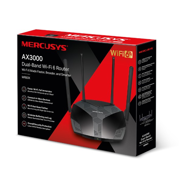 Wi-Fi роутер MERCUSYS MR80X / AX3000 Dual Band / Wi-Fi6 / Gigabit / 1WAN+3LAN / 4 external antennas photo 4