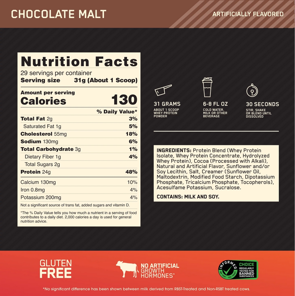 Сывороточный протеин Optimum Nutrition ON 100% WGS CHOCOLATE MALT 5LB/2.26 кг photo 3