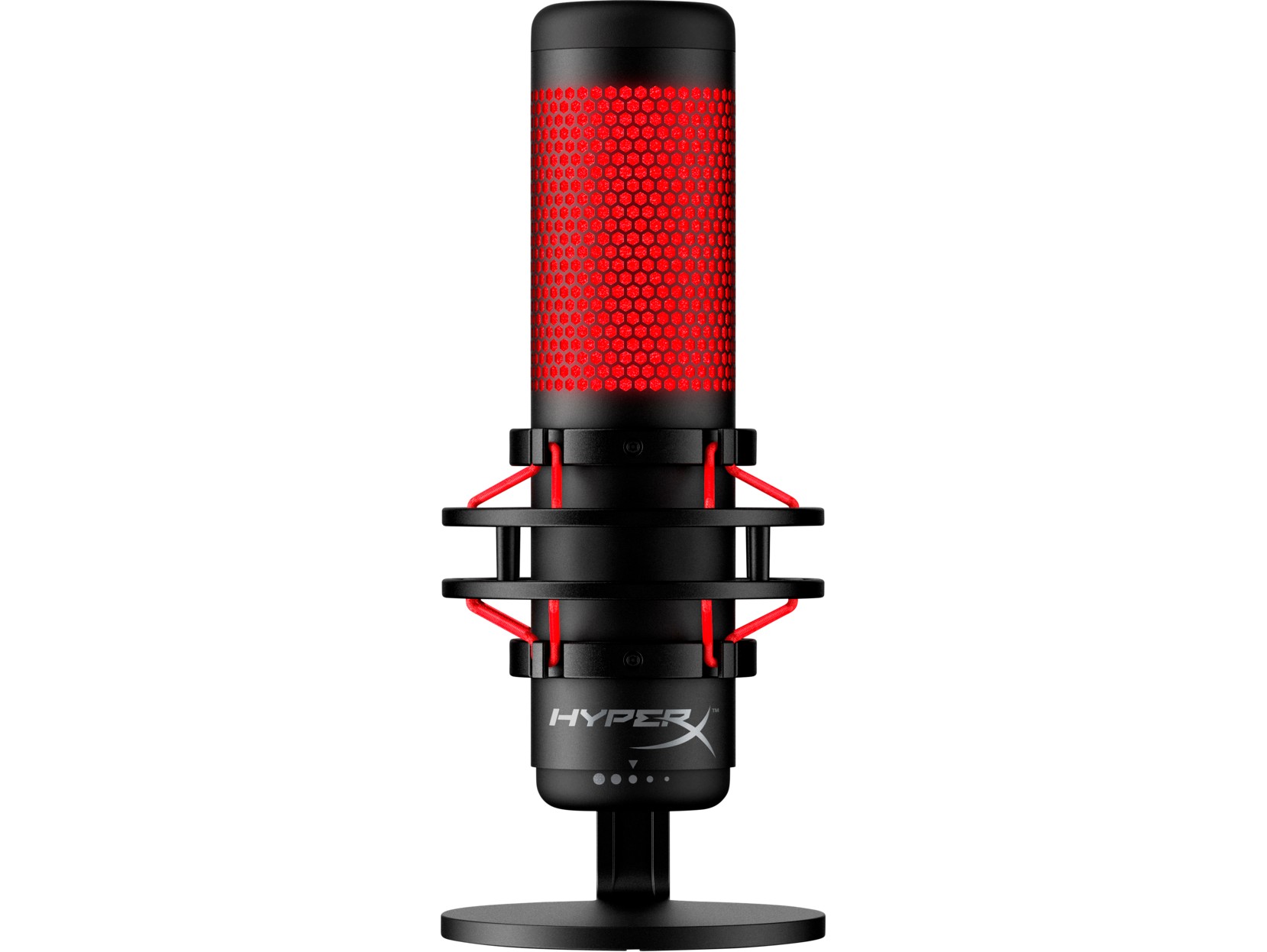 HyperX QuadCast, Black, Microphone for the streaming, Anti-Vibration shock mount, Tap-to-Mute sensor with LED indicator, Four selectable polar patterns, Internal pop filter, Built-in headphone jack, Cable length: 3m, Black/Red,  USB photo 1