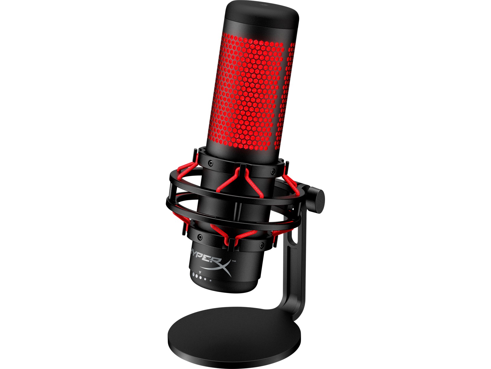 HyperX QuadCast, Black, Microphone for the streaming, Anti-Vibration shock mount, Tap-to-Mute sensor with LED indicator, Four selectable polar patterns, Internal pop filter, Built-in headphone jack, Cable length: 3m, Black/Red,  USB photo 4