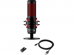 HyperX QuadCast, Black, Microphone for the streaming, Anti-Vibration shock mount, Tap-to-Mute sensor with LED indicator, Four selectable polar patterns, Internal pop filter, Built-in headphone jack, Cable length: 3m, Black/Red,  USB thumbnav 6