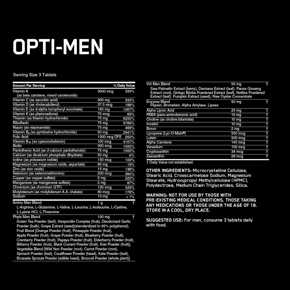 Витамины Optimum Nutrition ON OPTI-MEN 90CT AQS photo 3
