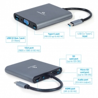 Многопортовый Адаптер Gembird A-CM-COMBO6-01/ USB-C/ USB-A 3.1/ 1xUSB-C/ HDMI/ VGA/ miniJack 3.5mm/ SD/ microSD thumbnav 3