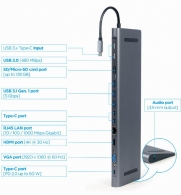 Многопортовый Адаптер Gembird A-CM-COMBO9-01/ USB-C/ 5xUSB-A/ 1xUSB-C/ HDMI/ VGA/ RJ45/ miniJack 3.5mm/ SD/ microSD thumbnav 3