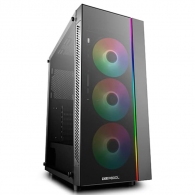 DEEPCOOL "MATREXX 55 V3 ADD-RGB" ATX Case, with Side-Window, Dual 4mm Tempered Glass Side & Front panel, without PSU, Tool-less, RGB lighting strip in the front, 1xUSB3.0, 2xUSB2.0 /Audio, 1xRGB Button, Black thumbnav 1