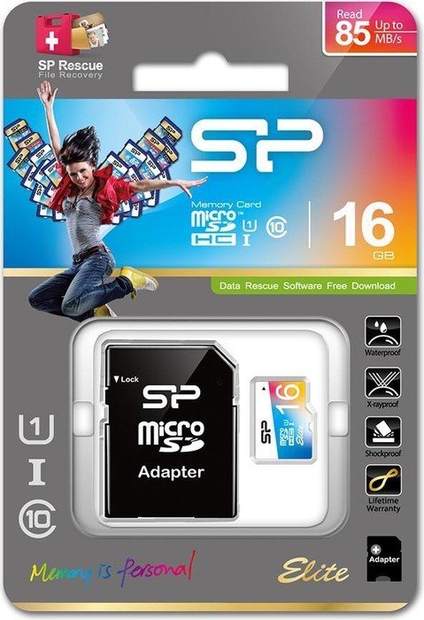 16GB microSD Class10 U1 UHS-I + SD adapter Silicon Power Elite Color microSDHC, Up to: 90MB/s photo 3
