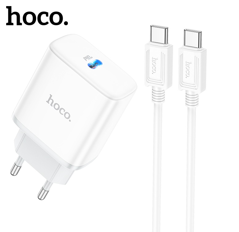 USB Charger HOCO C104A Stage Single port, 1 x USB-C, USB-C: 20W, up to PD20W / QC3.0, White photo 1